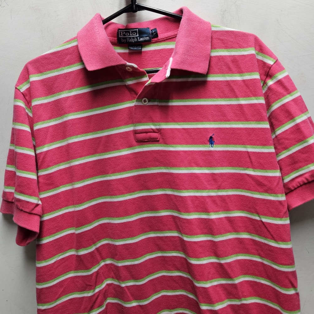 POLO Ralph Lauren pink stripe mens/unisex large polo shirt preppy academia